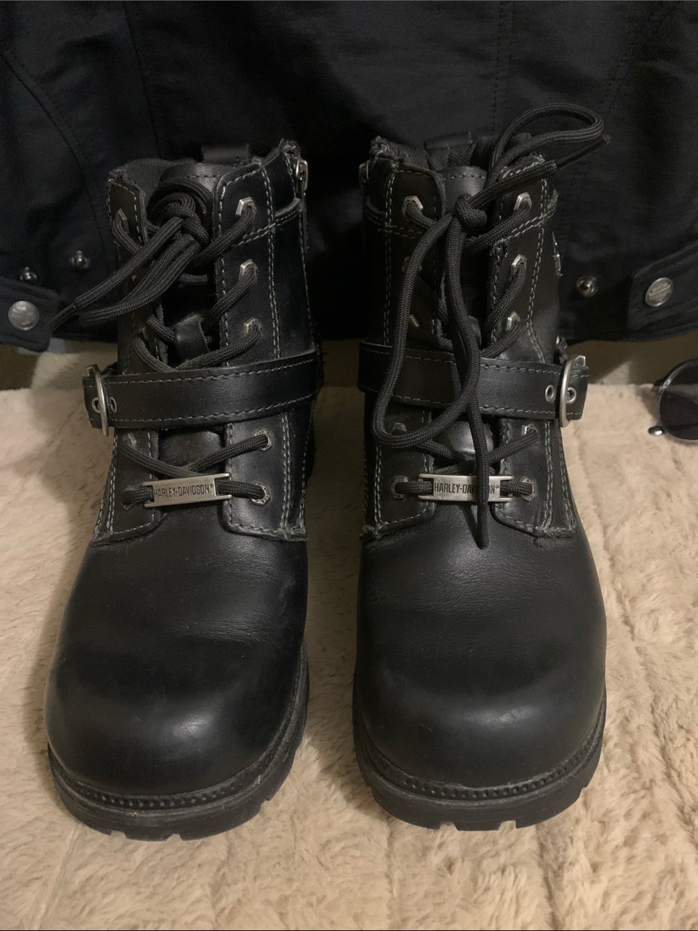 Harley-Davidson Black Leather Lace-Up Moto Harness Boots - Picture 7 of 14
